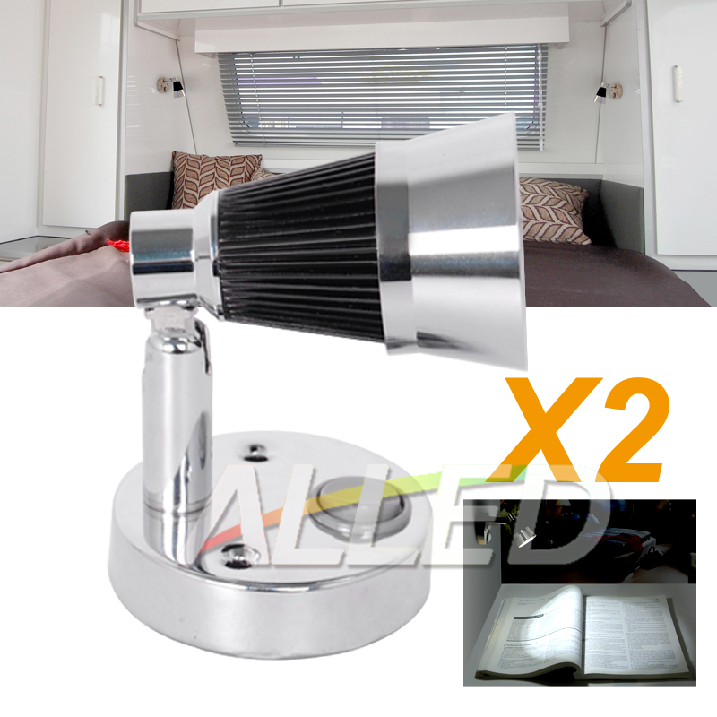 2X12V Cool White LED Swivel Reading Light Interior Bedside Book Chart Ipad Lamp RV_LED Caravan ...