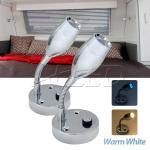 2X12V Flexible Warm White LED Reading Lamp Bedside Lamp Boat/Caravan/Laptop/Book/Ipad/RV