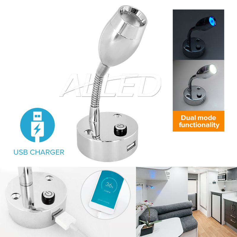 12V LED Flexible Bed/Book Reading Light Caravan RV Light with USB