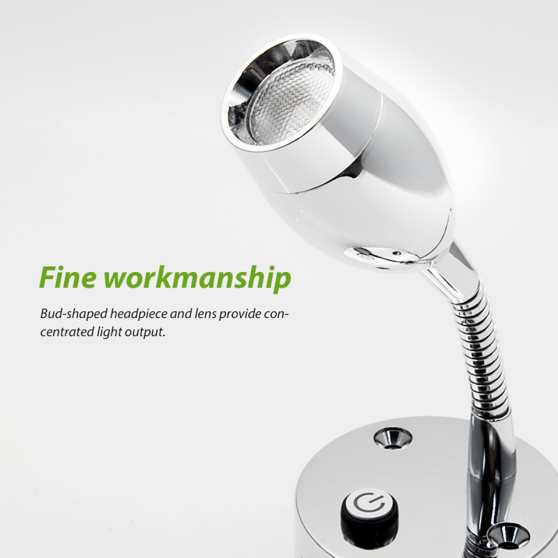 12V LED Flexible Bed Reading Light, RV Reading Light with USB Charging